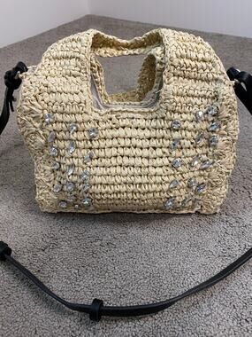 New BTB Los Angeles Crochet Straw Rhinestone Handbag